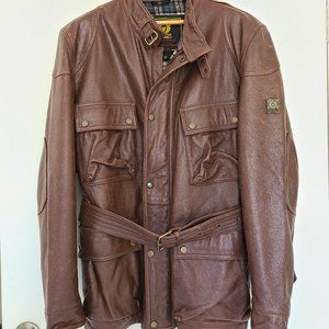 Belstaff Antique Brown Vintage Leather Trialmaster Jacket W/ Belt - Size Medium